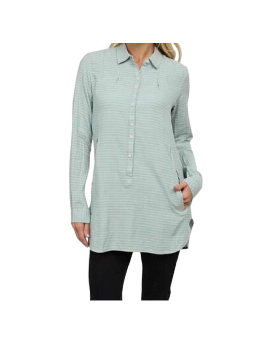 Toad&Co Blue Stripe Long Sleeve Button Tunic Blouse Top S